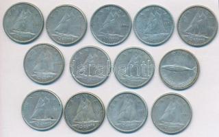 Kanada 1953-1967. 10c Ag "II. Erzsébet" (13x) T:2,2- Canada 1953-1967. 10 Cents Ag "Elizabeth II" (13x) C:XF,VF