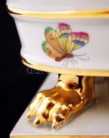 Herendi Viktória mintás ovális kaspó, kézzel festett, jelzett, hibátlan, m:14,5 cm d:22×14 cm