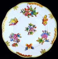 Herendi Viktória mintás süteményes tányér, kézzel festett, jelzett, hibátlan, összesen:6 db, d:20,5 ...