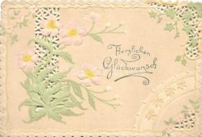 Flower greeting card Emb. floral embroidery pattern litho minicard (11 cm x 7,5 cm) (non PC)