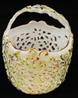 Herendi Viktória mintás kosár, kézzel festett, jelzett, hibátlan, m:14 cm, d:14,5×11,5 cm/ Handpaint...