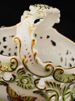 Herendi Viktória mintás kosár, kézzel festett, jelzett, hibátlan, m:14 cm, d:14,5×11,5 cm/ Handpaint...