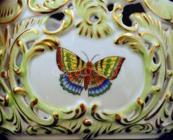 Herendi Viktória mintás kosár, kézzel festett, jelzett, hibátlan, m:14 cm, d:14,5×11,5 cm/ Handpaint...