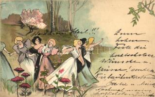 Dancing ladies in the forest, Stengel Ser. 10. Künstlerkarte 40. litho s: G. Crotta