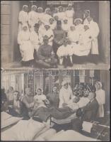 cca 1914 Katona kórházban, Vöröskereszt, 2 db fotólap, egyik hátoldalon feliratozva, 14x9 cm / cca 1914 2 military photos from the world war I., 14x9 cm