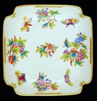 Herendi Viktória mintás tál, kézzel festett, jelzett, hibátlan, m:6,5 cm, d:26×26 cm/ Handpainted numbered Herendi chinaware plate in flawless condition