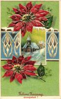 Christmas golden decoration floral Art Nouveau Emb. litho