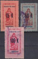 1922 Miskolc ínség bélyeg 15K, 50K, 100K