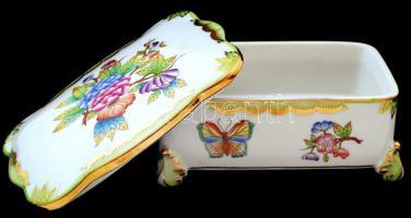 Herendi Viktória mintás doboz, kézzel festett, jelzett, hibátlan, 13×9,5 cm, m:5,5 cm