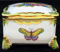 Herendi Viktória mintás doboz, kézzel festett, jelzett, hibátlan, 13×9,5 cm, m:5,5 cm