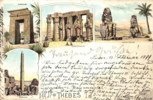 1899 Thebes, Karnak, Rameseum, Memnons, litho