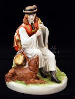 Zsolnay juhász és kutyája, kézzel festett, jelzett, hibátlan, m:22 cm