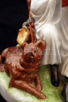 Zsolnay juhász és kutyája, kézzel festett, jelzett, hibátlan, m:22 cm