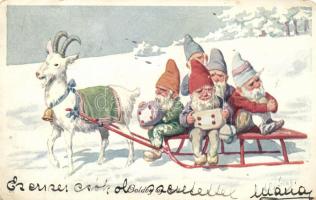 New Year, Dwarves on a goat sleigh, B.K.W.I. 2932/2. s: K. Feiertag (EK)