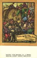 Budapest, Hotel Britannia, Szondy söröző 4 db megíratlan Haranghy szignós grafikai lap