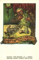 Budapest, Hotel Britannia, Szondy söröző 4 db megíratlan Haranghy szignós grafikai lap