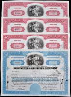 Amerikai Egyesült Államok 1947-1953. "Gulf States Utilitie Company" részvényelismervénye 5, 10 (2x) és 25 részvényről lyukasztással érvénytelenítve T:III USA 1947-1953. "Gulf States Utilitie Company" certificate of 5, 10 (2x) and 25 full paid and nonassessamble shares, cancelled by holes C:F