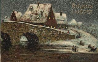 New Year, winter landscape litho (EK)