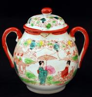 4 db gazdagon díszített japán teás és kávés kanna illetve tárolóedény, jelzett, kopásnyomokkal és le...