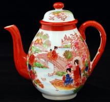 4 db gazdagon díszített japán teás és kávés kanna illetve tárolóedény, jelzett, kopásnyomokkal és le...