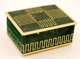 Zöld-arany színű régi fém dobozka, 12x9x5 cm