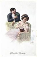 New Year, Romantic couple, B.K.W.I. 2999-5. artist signed