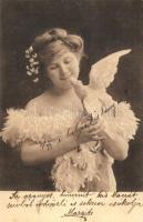 Lady with dove, charity lottery ticket for the 'Szegény gyermekpoliklinika' on the backside