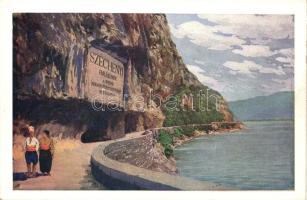 7 db használatlan akvarell képeslap, az MFTR sorozata - Kazán, Vaskapu, Ada Kaleh, Golubác, Visegrád; kiadja a Klösz műintézet