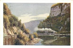 7 db használatlan akvarell képeslap, az MFTR sorozata - Kazán, Vaskapu, Ada Kaleh, Golubác, Visegrád...