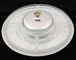 Forgatható, üvegbetétes fém asztali kínáló, d: 36 cm