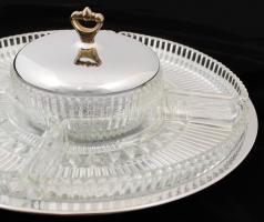 Forgatható, üvegbetétes fém asztali kínáló, d: 36 cm