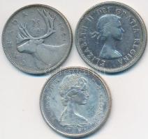Kanada 1951-1967. 25c Ag (3x) "VI. György" + "II. Erzsébet" T:2,2- Canada 1951-1967. 25 Cents Ag (3x) "George VI" + "Elizabeth II" C:XF,VF