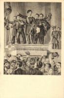 Petőfi Sándor a Nemzeti Múzeum lépcsőházának talapzatán elszavalja a Nemzeti Dal-t; Negyvennyolc Sorozat I. s: Komlós (EK)