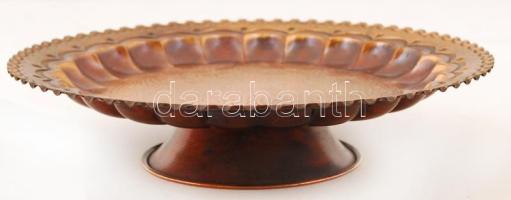 Díszes réz kínáló tál, d: 29 cm
