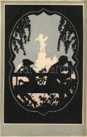 4 db régi, árnyképes bécsi művészlap / 4 unused pre-1945 Brüder Kohn Wiener Silhouette art postcards