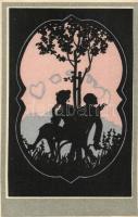 4 db régi, árnyképes bécsi művészlap / 4 unused pre-1945 Brüder Kohn Wiener Silhouette art postcards