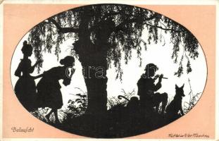 3 db régi, árnyképes Rolf Winkler művészlap / 3 unused pre-1945 Rolf Winkler signed silhouette art p...
