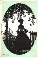 3 db régi, árnyképes Rolf Winkler művészlap / 3 unused pre-1945 Rolf Winkler signed silhouette art p...