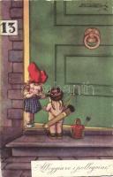 15 háború előtti szignós üdvözlő- és motívumlap, több olasz Art deco lappal / nice collection of 15 ...