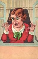 8 db régi, humoros grafikai képeslap / 8 pre-1945 funny art postcards