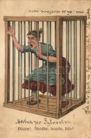 8 db régi, humoros grafikai képeslap / 8 pre-1945 funny art postcards