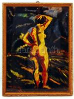 Márffy jelzéssel: Akt háttal. Olaj, papír, jelzett, üvegezett kereten, 33x46 cm