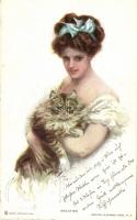 Beauties / Lady with cat, Reinthal & Newman Series. 401. s: Harrison Fisher