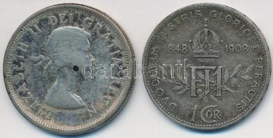 Vegyes: Ausztria 1908. 1K Ag "Jubileum" + Kanada 1962. 25c Ag "II. Erzsébet" T:2...