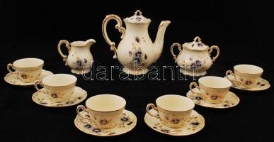 Zsolnay búzavirág mintás mokkás készlet, kézzel festett, jelzett, hibátlan