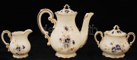 Zsolnay búzavirág mintás mokkás készlet, kézzel festett, jelzett, hibátlan