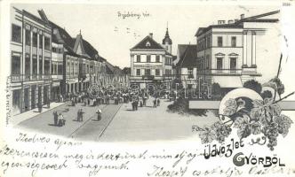 1899 Győr, Széchenyi tér, kiadja Berecz Viktor, szőlő floral litho (vágott / cut)