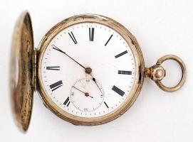 cca 1880 Ancre Ligne Droite kulcsos, duplafedeles ezüst zsebóra, szép állapotban, de üveg nélkül, Kü...