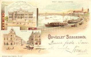 1898 Szeged, Közúti vashíd, rakpart, Kultúrpalota, Híd utca; kiadja Endrenyi Imre, litho (EK)