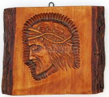 TK jelzéssel: Töviskoszorús Krisztus-fej, fa faragás, 19,5×16 cm